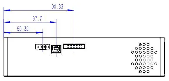 Mechanical dimension drawing (side view), 4 holes are fixing holes for installation and fixing